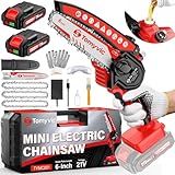 Electric Mini Chainsaw Battery Powered - 6 Inch Cordless Handheld Power Chain Saw With Charger For Trimming On Tree Branches, Wood Cutting, Pruning Limbs To Yard Clean-Up & Gift-Ready