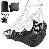 Chihee Hammock Chair Hanging Chair with Foot Rest 2 Cushions Max 500lbs Robust Metal Spreader Bar Collapsible Easy Storage Soft Cotton Swing Chair Strong Strap Iron Carabiner Side Pocket Included