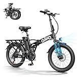 Qlife Hunter Foldable Electric Bike for Adults, Peak 1200W Ebike with 48V 13.5Ah Battery, 65-Mile Range, Heavy-Duty Rear Rack, 20-Inch Fat Tires, Folding E Bike for Commuting & Outdoor Use, Black