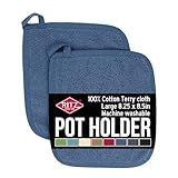 RITZ Terry Potholder & Hot Pad: Heat Resistant, Durable 100% Cotton – Ergonomically Designed for Optimal Grip, Easy-Care Machine Washable, Perfect for Your Kitchen – Federal Blue, 2-Pack