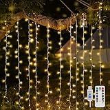 suddus Curtain Lights for Bedroom, 200 Led Hanging String Light Outdoor, Fairy Curtain Lights Indoor for Christmas, Dorm, Wall, Backdrop, Window, Wedding, Party, Birthday Decor, Warm White