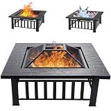 EcoNook 32 inch Square Outdoor Fire Pit Table with Spark Screen