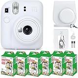 Fujifilm Instax Mini 12 Instant Camera Clay White and Fuji Film Value Pack (60 Sheets) Bundle with Sturdy Tiger Accessories, Carrying Case, Photo Album 64 Pockets
