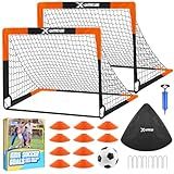 Kids Soccer Goals for Backyard Set- 2 of 6X4/ 4X3 ft Toddler Soccer Goal Training Equipment with Soccer Ball, Ladder, Pop Up Soccer Net for Kids Age 3-5 4-6 6-8 8-12 10-12 Outdoor Games Sports Gift