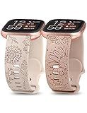 Minyee 2 Packs Floral Engraved Band Compatible with Fitbit Versa 2/Fitbit Versa/Versa Lite Bands Women, Cute Soft Silicone Sunflower Dandelion Sport Designer Fancy Summer Strap for Versa 2 Smart Watch