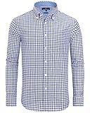 Alimens & Gentle Plaid Dress Shirts for Men Blue Gingham Regular Long Sleeve Dress Shirt Casual Business Button Down Shirt