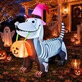 GOOSH 5.5 FT Halloween Inflatables Outdoor Decorations Skeleton Puppy Inflatable Yard Decoration with Build-in LEDs Blow Up Pumpkin for Halloween Party Indoor Outdoor Yard Garden