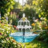 Solar Cascade Hanging Bird Bath Fountain, Hanging Bird Bath with Flowing Water, Bird Bath Fountain Decorative Garden Yard Patio for Outdoor (Blue)