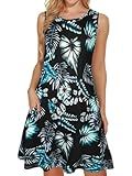 Black and Blue Dresses for Women Summer Beach Sleeveless Sundress Pockets Swing Casual Loose Tshirt Dress(Floral, L)