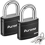 Puroma 2 Pack Keyed Padlock with 3 Keys Alike, 7/8 Inch Locker Lock 40mm Heavy-Duty Locks for Gate Fence Hasp Cabinet Toolbox School Gym Locker (Black)