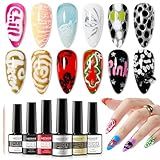 MIZHSE Poke Gel Nail Polish Set, with Professional Poke Foundation Gel, Multifunctional Drawing Painting Nails Art Design Classic Colors Lace Letter Wave Flower Manicure DIY Home Gift for Women