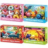 4 Packs 100 Piece Puzzles for Kids Ages 4-6 6-8 8-10, Cute Donuts & Insects & Dalmatians & Animals Educational Jigsaw Puzzles, Birthday Xmas Gifts for Boys Girls Teens Adults Kids Puzzles 4-6 5-8