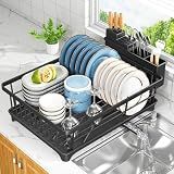 Kmiectse Dish Drying Rack - Space-Saving Small Dish Rack for Kitchen Counter, Rust-Resistant Kitchen Drying Rack, Compact Dish Drainer Organizer with Utensil Holder for Home Kitchen, Black