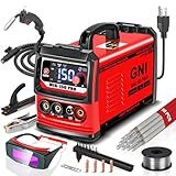GNI Multiprocess Welder, MIG/TIG/Stick Welding Machine, IGBT Inverter Portable MINI Welder Machine 110V, Beginner-Friendly MIG Welder with Auto-Darkening Goggles, 150A Flux Core Welder for Home DIY