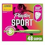 Playtex Sport Tampons Super Absorbency, Fragrance-Free - 48ct | Super Tampons for Women, Feminine Care, Playtex Tampon with 360 Leak Defense