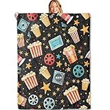 MIEPOS Popcorn Film Reels, and Star Throw Blanket - 50x60in,Ultra Soft, Cozy Lightweight Flannel,Movie Night Blankets - Gifts for Kids Boys Girls,for Couch Office Travel,Home Living Room Decor