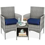 Best Choice Products 3-Piece Outdoor Wicker Conversation Bistro Set, Space Saving Patio Furniture for Garden w/Side Table - Gray/Navy