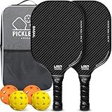 BAGAIL Pickleball Paddles, USAPA Approved Fiberglass Surface Pickleball Set, Lightweight Pickle Ball Rackets with 4 Balls, 1 Bag, Designed in California for Traction and Stability - 2 Pack, Black