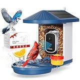 Smart Bird Feeder with Camera Solar Powered,4K HD AI Identify Bird Species, Real-Time Alert and Weatherproof, Auto Record Videos, Ideal Gift for Christmas, Tech Lovers and Parents, Blue