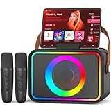 Karaoke Machine,Portable Bluetooth Speaker with 2 Wireless Microphone for Adults & Kids with LED Lights, Karaoke Microphone with PA System Supports USB/TF/AUX,Gift for Party (Black)