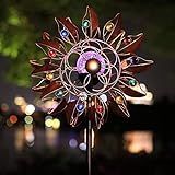 HDNICEZM Solar Wind Spinner Multi-Color LED Lighting by Solar Powered Glass Ball with Kinetic Wind Aculptures Dual Direction Decorative Lawn Ornament Wind Mill