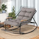 DWVO Outdoor Rocking Chair, Over-Sized Patio Rocking Chair with Removable Cushion, All-Weather Lounge Chair Outdoor Porch Rockers for Lawn, Garden, Backyard, Black