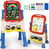 Kids Easel for Toddlers Age 3-4 Art Magnetic White Board & Chalkboard Double Side Adjustable Stand Art Easel Drawing Writing Learning Educational Toys for 3 4 5 Year Boys Girls Birthday Gifts
