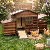 Wooden Chicken Coop, Large Outdoor Hen House with Nesting Boxes, Brown