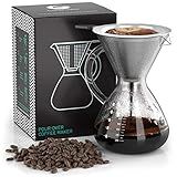 Coffee Gator Pour Over Coffee Maker - 27oz High Heat Borosilicate Glass with Reusable Stainless Steel Filter, Drip Coffee Brewer Dripper Set Carafe, 800ml Clear