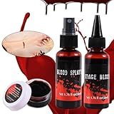 Halloween Fake Blood Spray Makeup Kit Fake Blood Washable for Scar Wound and Clothes Realistic Face Paint Wounds Costume Blood For Vampire, Zombie, Clown Cosplay Red blood01