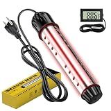 2000W Immersion Water Heater with Digital Thermometer, Portable Bucket Heater with Auto Shut-Off & 304 Stainless Steel Guard, Rapid Heating for Inflatable Pool, Bathtub & Home Use