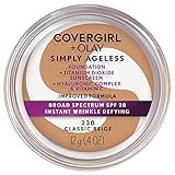 COVERGIRL Simply Ageless Instant Wrinkle Defying Foundation, SPF 28, Hyaluronic Complex & Vitamin C - 230 Classic Beige, Pack of 1
