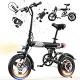 VARUN Electric Bike - Peak 500W, 20MPH, 25+Miles Range, 36V 280.8Wh Anti-Theft Battery, Rear Shock& Dual Brake, Stylish 14" Mini Folding E Bike for Adults& Teens Suitable for Commuting& Leisure