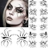 7 Sheets Halloween Eye Shadow Temporary Tattoos For Women Men Kids Adults, Halloween Eye Scary Face 3D Spider Web Tattoo Stickers, Cat Skull Bat Eyeliner Fake Tattoos Halloween Makeup Accessory