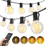 100Ft Outdoor String Lights with Remote, Dimmable G40 LED Bulbs, Waterproof