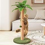 Meowoou Cat Scratching Post with Hanging Ball,33 inch Tall Cute Cat Toys for Indoor Cats with Sisal Rope,Palm Decor Cat Tree Tower for Kitten Scratcher Green