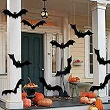 YUJUN Halloween Hanging Bats 12 Pieces 3D Realistic Scary Large Fake Black Hanging Flying Bat Spooky for Yard Sign Outdoor Indoor Lawn Decorations(3 Style)