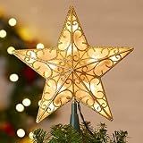 Christmas Tree Topper Star Gold Glitter Plug in 3D Star Tree Topper Lighted
