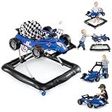 HONEY JOY Baby Walker, 4-in-1 Foldable Infant Activity Push Walker, Toddler Car Walker with Adjustable Heights, Music, Lights, Padded Seat, Baby Walker with Wheels for Boys Girls 6-18 Months (Blue)