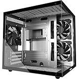 MOROVOL MATX PC Case,270° Panoramic Tempered Glass Panel Gaming PC Case,3 Fans Pre-Installed Micro-ATX Computer Case,USB 3.0,Black(V3)