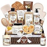 EIRNAY Mothers Day Gifts For Women - 16 PCS Birthday Gift Basket for Women Set of Coconut Vanilla Self Pampering Set, Includes Luxurious Home Spa Shower Gel Bubble Bath