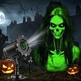 Halloween Projector Outdoor, 2026 Upgraded 3D Dynamic Skull HD Patterns,Clearer Holiday Light Ideal for Window Wall Displays and Halloween Garage Door Cover Projections