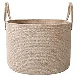 JMvicyroam 65L Extra Large Blanket Basket for Living Room - Woven Cotton Rope Laundry Hamper with Reinforced Handles - Storage Bin for Pillows, Comforters & Toys - Machine Washable,Oatmeal