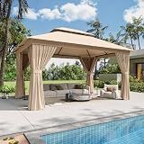 Breezestival 12'x10' Gazebo, Metal Frame Canopy with Double Roofs, Beige