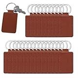 Qianyu 50 Pcs Leather Key Fob Kit PU Blanks with Rivets Key Ring Rectangular Leather Car Keychain Laser Engraving Keychain Universal Keys Chain Holder for Craft Making Stamping DIY Working
