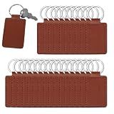 Qianyu 50 Pcs Leather Key Fob Kit PU Blanks with Rivets Key Ring Rectangular Leather Car Keychain Laser Engraving Keychain Universal Keys Chain Holder for Craft Making Stamping DIY Working