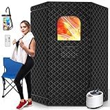 Portable Sauna Box for Home, Personal SPA Steam Sauna with 10 Min Fast Heating & 9 Levels Heat, Warm Sauna Tent with 3L/1500W Steamer, Folding Chair, Remote Control for Body Relaxation