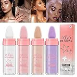 URQT 4 Color Polvo De Hadas Fairy Dust Highlight Patting - Full Body Contouring and Clavicle Pearlescent Patting Powder for Face and Eye, Christmas Sparkling Body Glitter (4 Pack)
