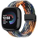 Braided Magnetic Bands Compatible with Fitbit Versa 4/Fitbit Versa 3/Sense 2/Sense 1,Soft Stretchy Elastic Nylon Sport Loop Strap for Women Men (Denim Blue)