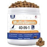Dog Multivitamin Chews 150ct 40-in-1 Dog Vitamins and Supplements Chewable Contain Probiotics Omega-3 Glucosamine, Multivitamin for Dogs Skin Coat Heart Joint Liver Brain Eyes Immune Support